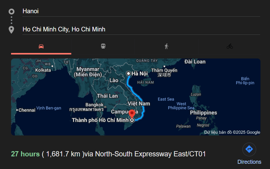 how far is hanoi from saigon