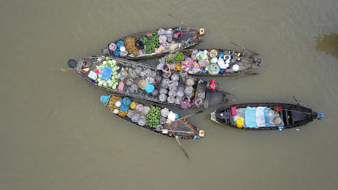 Mekong Delta Tour In 4 Days 3 Nights 4 mekong delta boat pictured from above